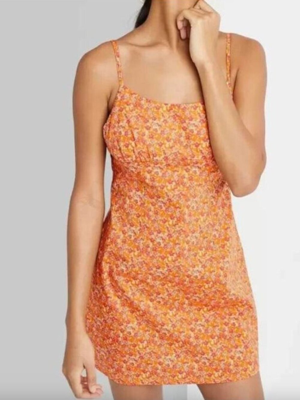 Wild Fable Plus Size XXL Orange Ditsy Floral Smocked Cutout Back Boho Mini Dress